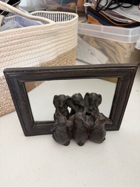 Rustic Elephant Trio Mirror - Dark Brown Accent Mirror